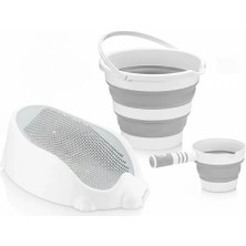 Kaya Group® Bebek Banyo Seti Bebek Yıkama Küveti Katlanır Kova Katlanır Maşrapa ( 3 Parça )