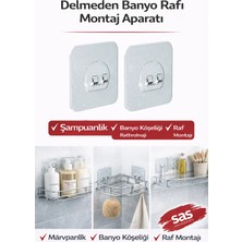 Sas Haus 4'lü Banyo Rafı Yapışkanı – Delmeden Şampuanlık ve Banyo Köşelik Montaj Aparatı