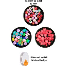 Aesco 90 Adet 10 mm Polimer Kil Fimo Boncuk Takı Bileklik + 5 Metre Misina Hediye - Deniz - Kalp - Yuvarlak