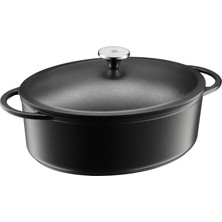 Fırına Uygun Kapaklı Wmf Kızartma Makinesi, 5l, Indüksiyonlu Dökme Demir Kızartma Makinesi, Emaye, Döküm Kapak, Güveç Kabı 30 x 23,5 cm