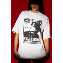 Sevbano Tasarım Rock 'n Roll Park Jimin Rapper Şarkıcı Baskılı Unisex Oversize Tişört