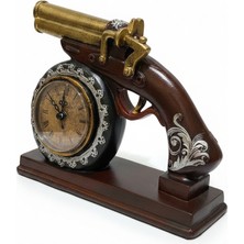 Çınaroğlu AVM Masa Üstü Porselen Saat Biblo Silah Dekorlu Açık Bakır Renk Otantik Eskitme Saat 25 cm