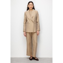 Mizalle Bej Rengi Kruvaze Blazer Ceket