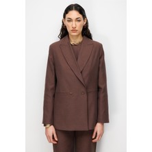 Mizalle Kahverengi Kruvaze Blazer Ceket