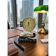 Çınaroğlu AVM Masa Üstü Porselen Saat Biblo Kitap Dekorlu Bakır Renk Otantik Eskitme Saat 25*20 cm