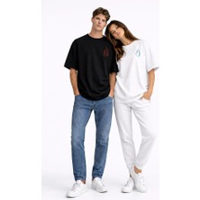 Nevermind Sevgili Kombini Ateş Su Minimal Çift Tişört Oversize Unisex Partner Kombin Seti
