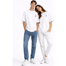 Nevermind Sevgili Kombini Ateş Su Minimal Çift Tişört Oversize Unisex Partner Kombin Seti