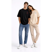 Nevermind Sevgili Kombini Ateş Su Minimal Çift Tişört Oversize Unisex Partner Kombin Seti