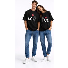Nevermind Sevgili Kombini Love Baskılı Çift Tişört Oversize Unisex Partner Kombin Seti