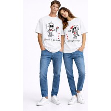 Nevermind Sevgili Kombini Robot Baskılı Çift Tişört Oversize Unisex Partner Kombin Seti