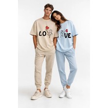 Nevermind Sevgili Kombini Love Baskılı Çift Tişört Oversize Unisex Partner Kombin Seti