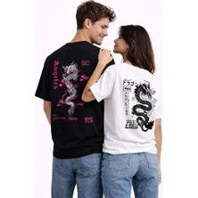 Nevermind Sevgili Kombini Dragon Baskılı Çift Tişört Oversize Unisex Street Partner Kombin Seti