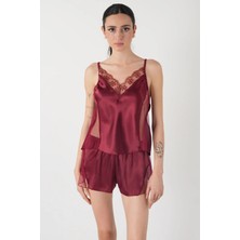 Homay 2’li Volan Detaylı Şortlu Saten Pijama Takımı