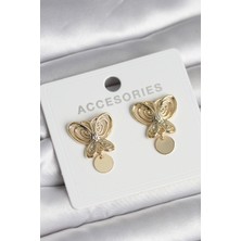 Mç Plus Erb Füsun Küpesi Model Gold Renk Kelebek Model Pirinç Kadın Küpe