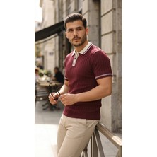 Balmior Erkek Düğme Yakalı Kontrast Yaka Triko Tişört