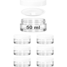 Afracam 50 cc Kavanoz Plastik Beyaz Kapaklı 50 ml Şeffaf Cam Krem Kavanoz 6 Adet