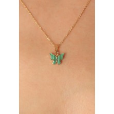Alvo Store Buğz Gold Yeşil Renk Kelebek Figür Kadın Kolye - Buğz