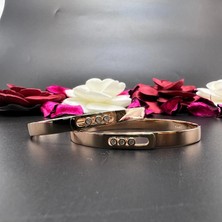 Victoria 925 Ayar Gümüş Rose Kaplama Zirkon Taşlı Kelepçe Bileklik – Modern Kadın Bileklik