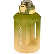 Hepta Collection Vagonlife 1600ML Çift Renk Taşıma Askılı ve Kulplu Motivasyon Su Matarası Sticker Hediyeli (Yeşil-Sa