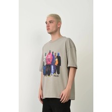 Glam Love Erkek Baskılı T-Shirt Kısa Kol Bisiklet Yaka Rahat Kalıp Tişört  - Boyalı Gri