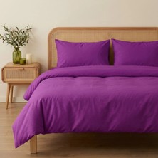 Prime Sleeks Tek Kişilik %100 Pamuk Nevresim Takımı 160 x 220 cm, Lastikli Çarşaflı Set, Mor