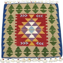 Zehra Abla Halı Yeni El Dokuma Kare Köşe Sandalye Minderi Pınarbaşı Kayseri Yün Kilim 7046