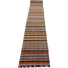 Zehra Abla Halı Yeni El Dokuma Başyapıt Ekoseli Bukleli Pamuklu Yolluk Kilim 7053
