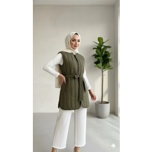 Lavrisa Crinkle Kumaş Kuşaklı Kapitone Yelek