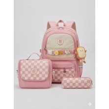 Adalinhome Kore Model Charm Detaylı 3'lü Okul Çanta Seti (Çanta- Beslenme - Kalemlik)