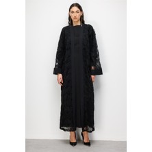Mizalle Dantel Işlemeli Siyah Abaya