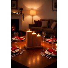 Doğal Ahşap Mumluk 3lü