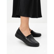 Kaof Shoes Kadın Siyah Içi Deri Anne Anne Ayakkabısı Kadın Günlük Ayakkabı Klasik Ayakkabı Ortopedik Anne Babet