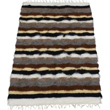 Zehra Abla Halı Yeni El Dokuma Ender Çizgili Tiftik Yün Siirt Battaniyesi Kilim 7045