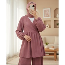 Modamorfo Içten Bağlamalı Tunik Bol Paça Pantolonlu Takım -Vişne