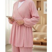 Modamorfo Içten Bağlamalı Tunik Bol Paça Pantolonlu Takım -Pembe