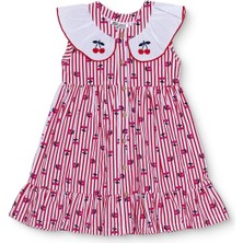 Hellobaby Kız Bebek Elbise Kiraz Baskılı Düğmeli Bebe Yaka Atlet Reçme