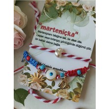 Amabel Jewelerys Nazar Boncuk, Harf ve Güneş Charmlı Kartlı 2'li Marteniçka Bileklik (Marteniçka Ipi Hediyeli)