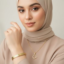 TrendyX Türk Bayraklı Kolye ve Ayetel Kürsi Bileklik Seti Gold Çelik Takı