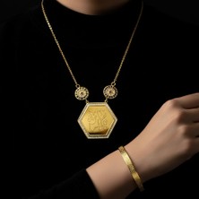 TrendyX Maşallah Yazılı Kolye ve Ayetel Kürsi Bileklik Seti Gold Çelik Islami Takı