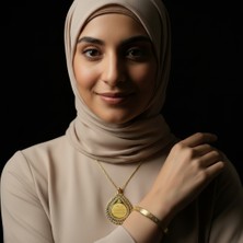 TrendyX Damla Model Kolye ve Ayetel Kürsi Bileklik Seti Gold Renk Çelik Takı