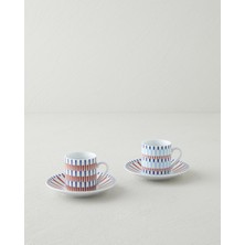 English Home Pico Lines Porselen 12 Parça 6 Kişilik Kahve Fincan Takımı 80 ml Lacivert-Kırmızı