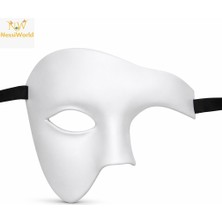 NessiWorld Beyaz Yarım Erkek Maske – Phantom Parti &amp; Balo Maskesi