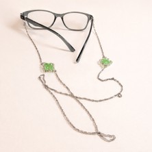 Crystal Atelier Kadın Kristal Taşlı Gözlük Zinciri – Yonca Detaylı Gümüş Kaplama Gözlük Ipi