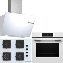 Bosch Beyaz 3 Lü Ankastre Set 383 ( HJG852YW0T - POP7C2P30O - DWK66PJ20T  ) 67CM Ocak - 3D Fry Hava ile Kızartma -