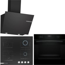 Bosch Siyah 3 lü Ankastre Set 334 (HUA717BA0T - PNP6C6O12O - DWK66PJ60T ) Buhar Destekli -
