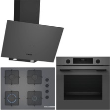 Bosch Gri 3 Lü Ankastre Set 397 ( HUA717BN0T - POP7C9P30O - DWK64PJ70T  ) 67CM Ocak - Buhar Destekli -