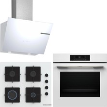 Bosch Beyaz 3 Lü Ankastre Set 503 ( HJG852YW0T - POP6C2P31O - DWK66PJ20T ) - 3D Fry Hava ile Kızartma -