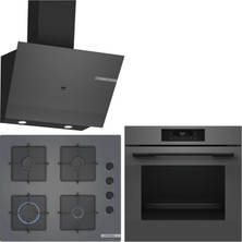 Bosch Gri 3 Lü Ankastre Set 513 ( HJG852YN0T - POP6C9P31O - DWK67PJ70T ) - 3D Fry Hava ile Kızartma -