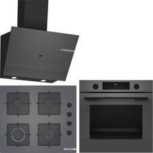 Bosch Gri 3 Lü Ankastre Set 505 ( HUA717BN0T - POP6C9P31O - DWK67PJ70T ) - Buhar Destekli -
