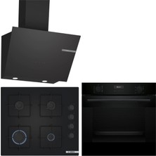 Bosch Siyah 3 Lü Ankastre Set 408 ( HUA717BA0T - POP6C6P30O - DWK66PJ60T ) - Buhar Destekli -